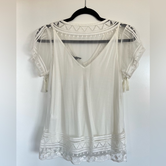 WHBM Layered Embroidered Lace Top with Tassles - Picture 3 of 6